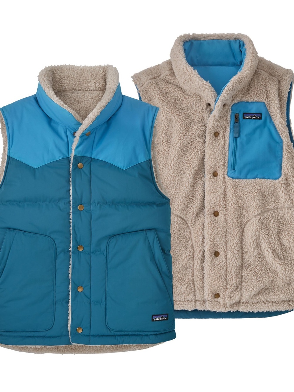 Patagonia Reversible Blue and Cream Sherpa Puffer Vest